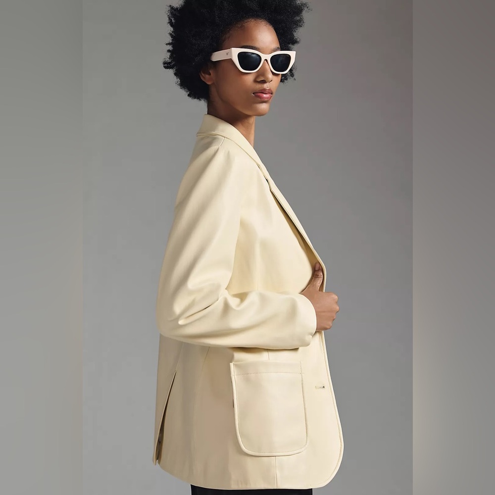 By Anthropologie Faux Leather Blazer Size Small - Picture 5 of 7
